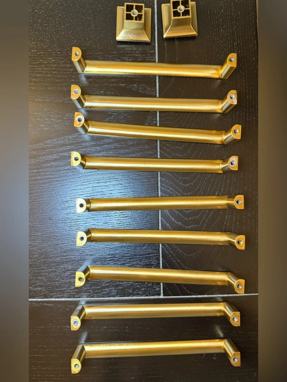 Matte Gold Cabinet Pulls (9) and Knobs (2) - Sleek Modern Hardware